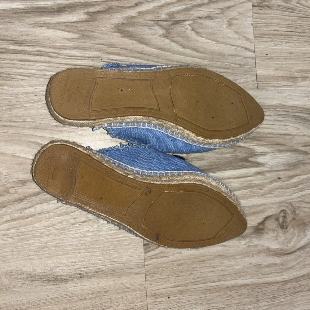 Blue Canvas Tassel Espadrille Mule Slides Size 38 Boho Coastal Summer